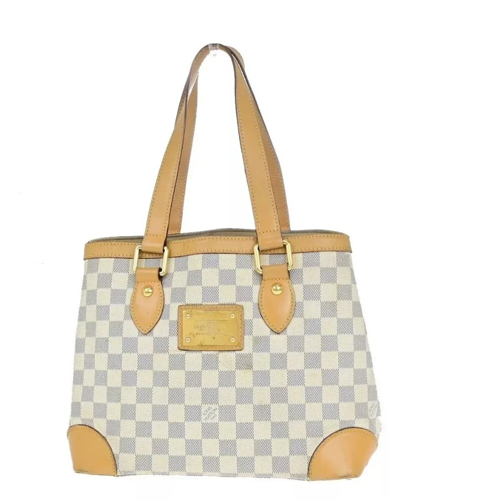 LOUIS VUITTON Hampstead PM Shoulder Bag Damier Azur Leather White